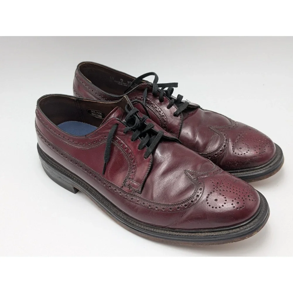 Nunn Bush Oxford Mens 11 D Burgundy Wingtip Brogue Leather Dress Shoes